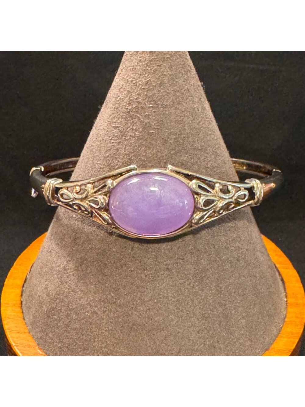Sterling Silver 925 Cabochon Purple Gemstone Scroll Bracelet Size 7" Fit